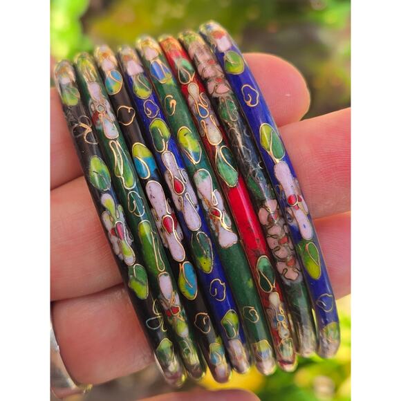 Colorful Floral Enamel Bangle Set - Picture 1 of 7